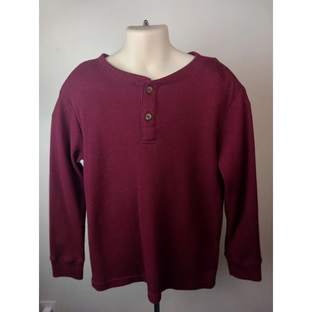The Children's Place Boys Waffle Knit Henley Shirt Size M 7/8 Burgundy